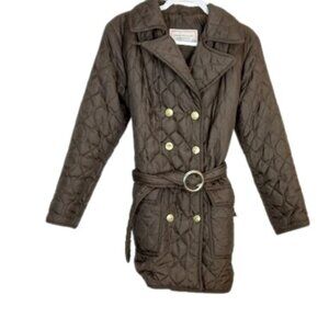 Vintage 1960s Kmart Womens Double Breasted Quilted Coat Brown Belted 10